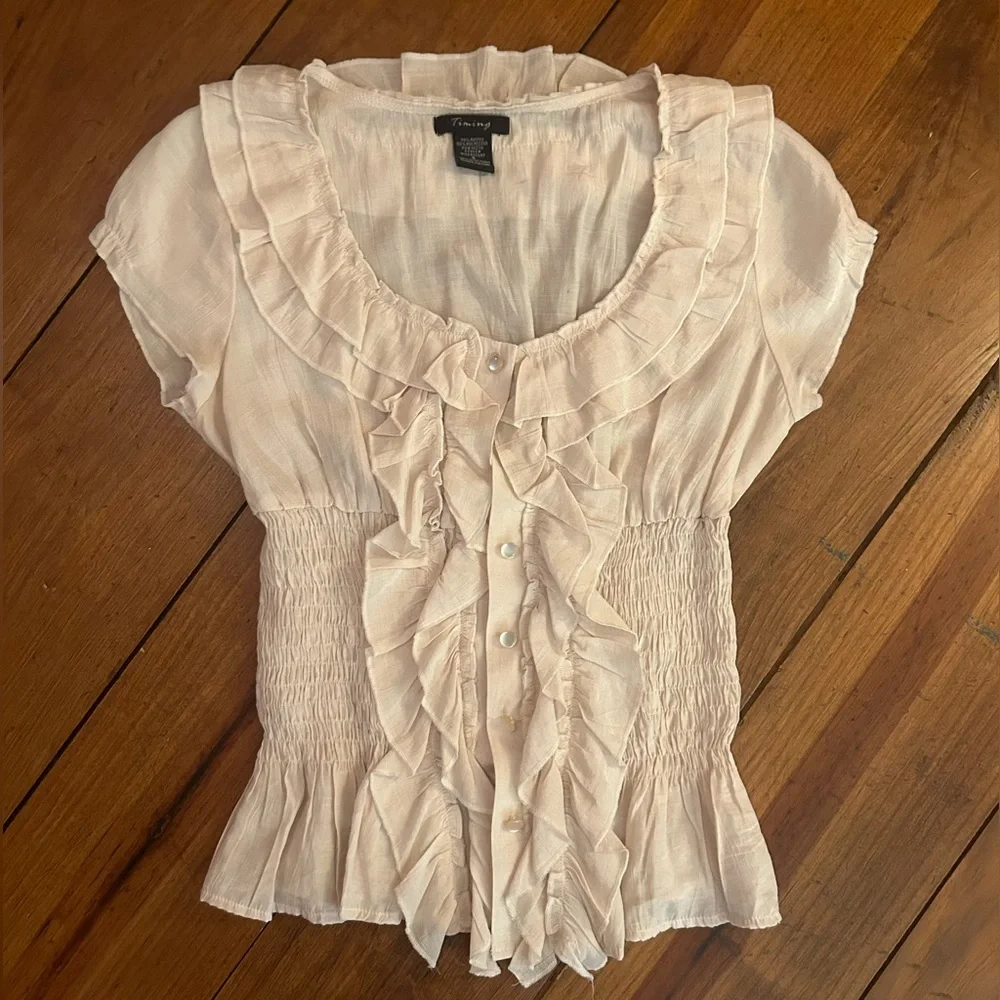 ‘Timing’ Brand Smocked Ruffled Top, Small - Picture 1 of 10